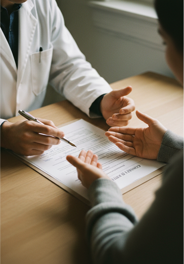 Consulta médica com troca de documentos